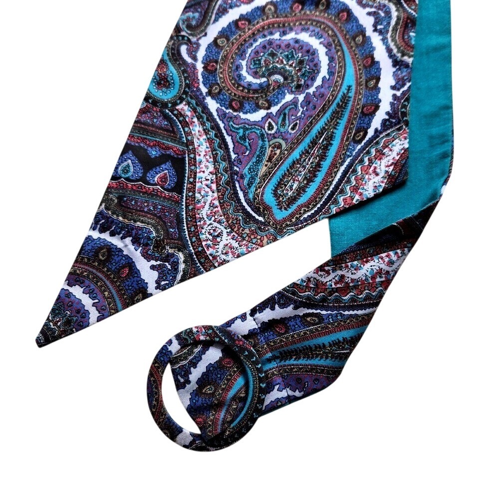 Vtg Paisley Scarf Belt Fabric Teal Blue Purple Boho Sash Skinny Belt Buckle S/M